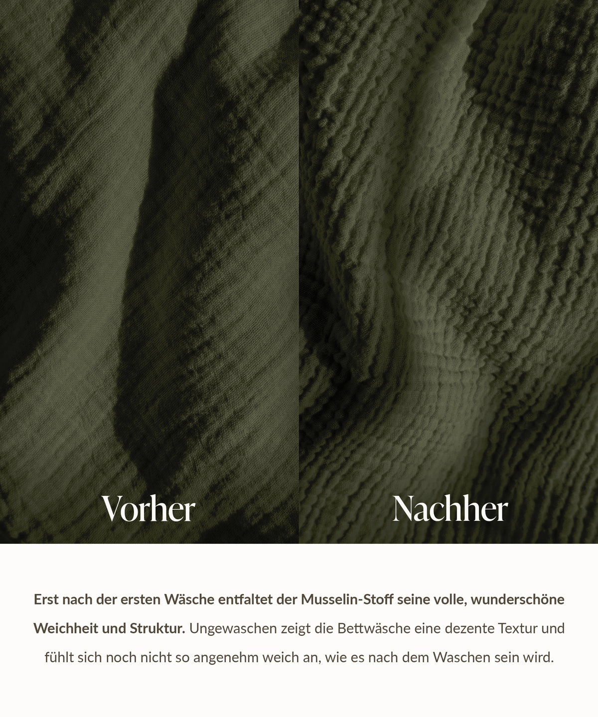 Khakifarbene Musselin Einzelbettwäsche, Serie Haven – Seitenansicht