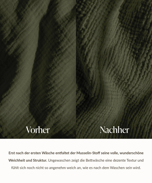 Khakifarbene Musselin Einzelbettwäsche, Serie Haven – Seitenansicht