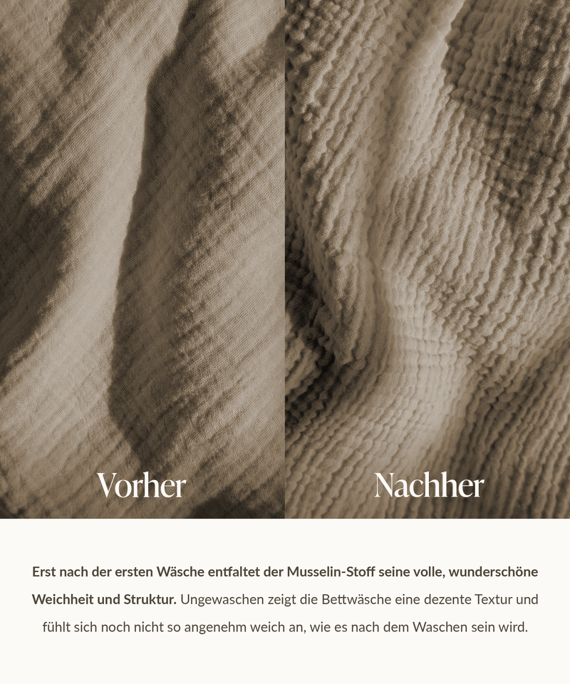 Taupefarbene Musselin Einzelbettwäsche, Serie Haven – Seitenansicht