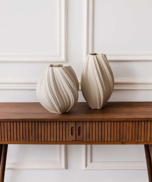 Große Keramik Vase in Beige aus der Serie Flora – Draufsicht