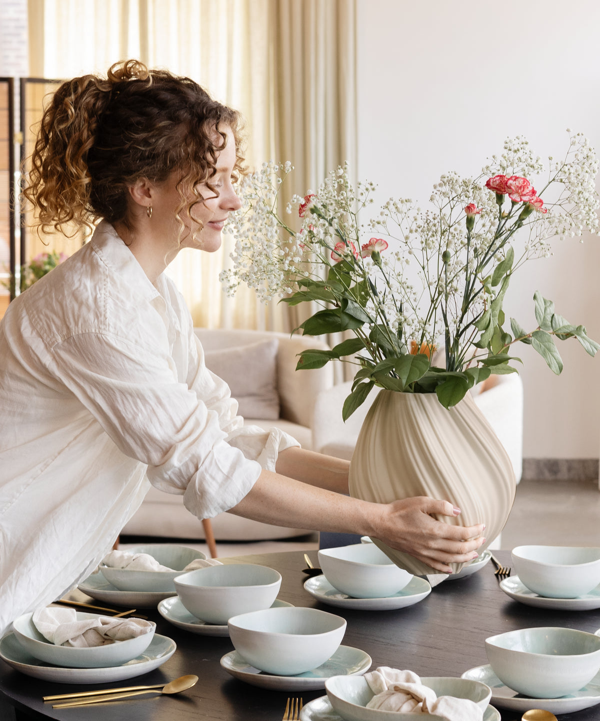 Large ceramic vase in beige