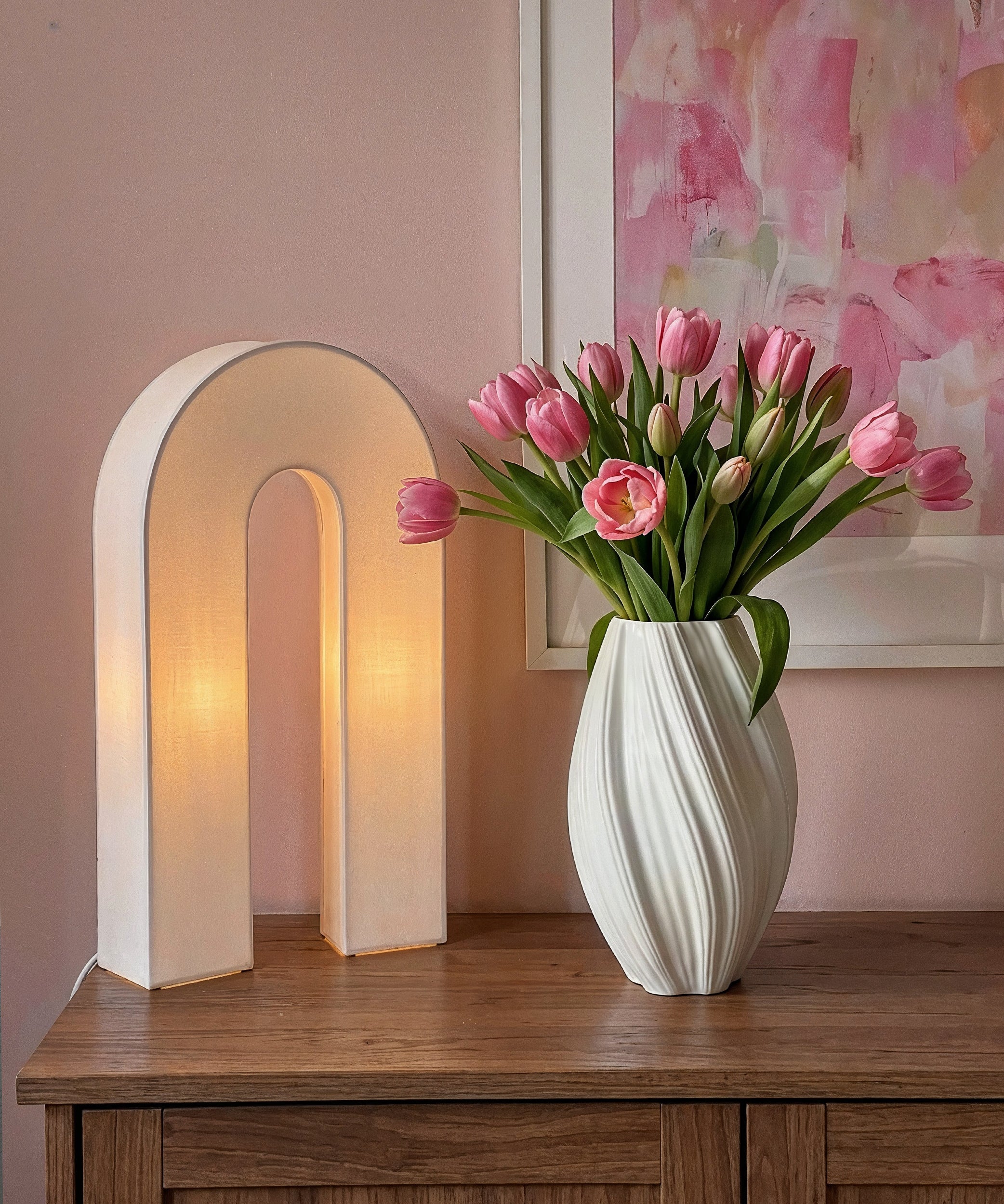 Oblong ceramic vase in beige | Flora