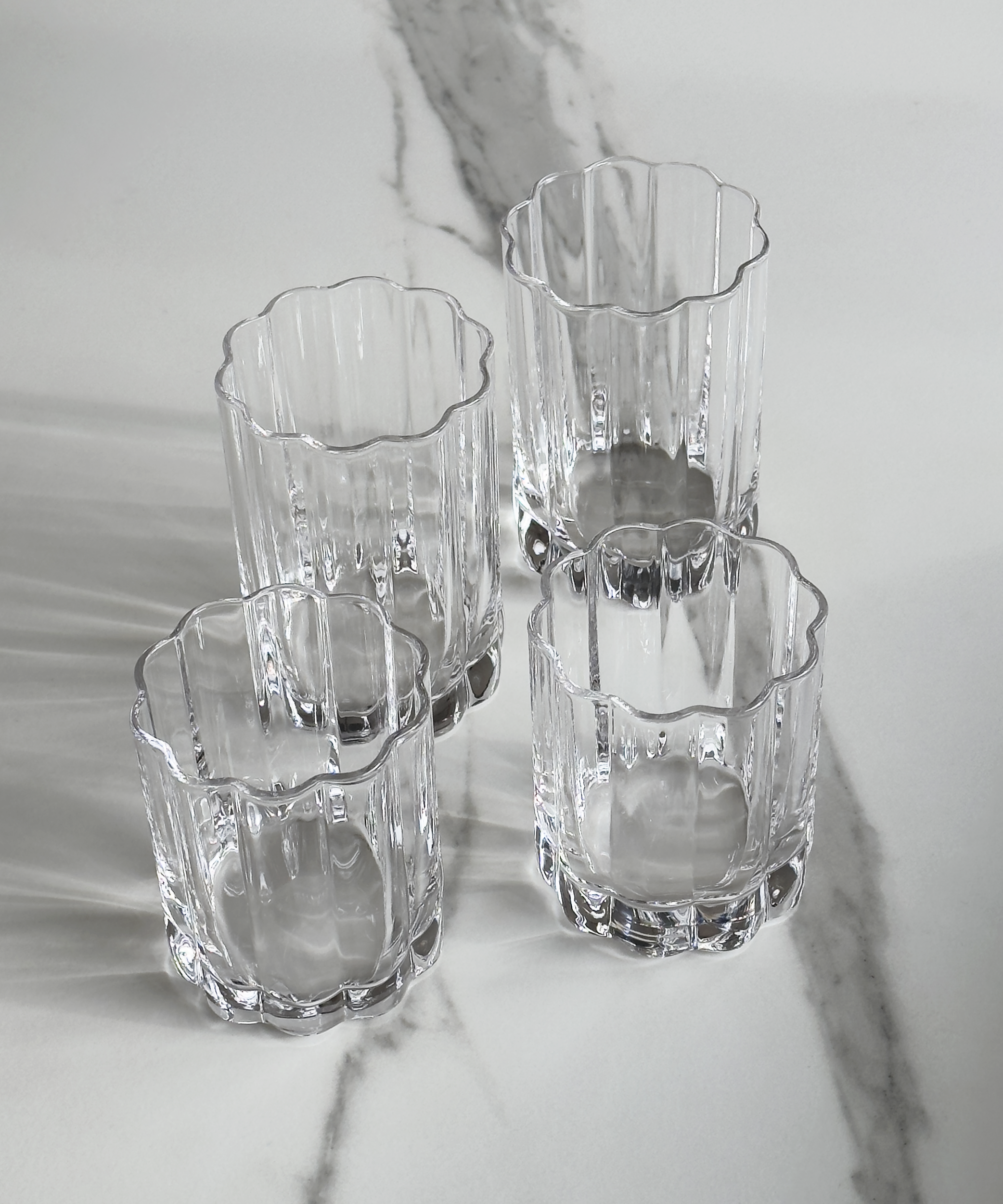 Set of small & large glass in flower design (220ml + 300ml) | Florence