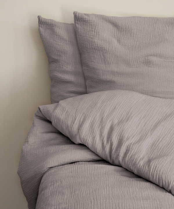 Mauve gray muslin double bed linen | Haven