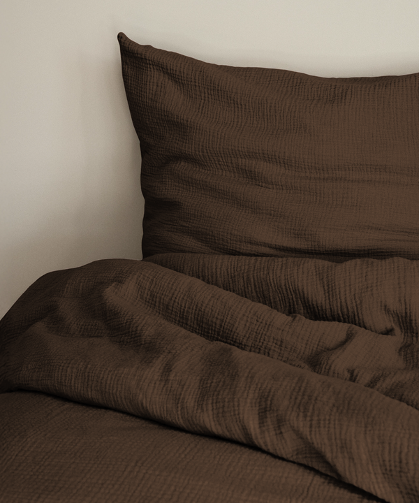 Dark brown muslin single bed linen | Haven