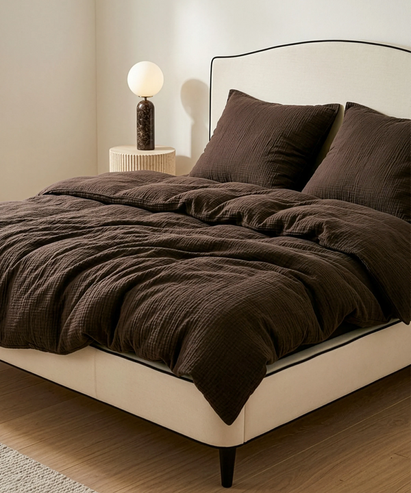 Dark brown muslin double bed linen | Haven