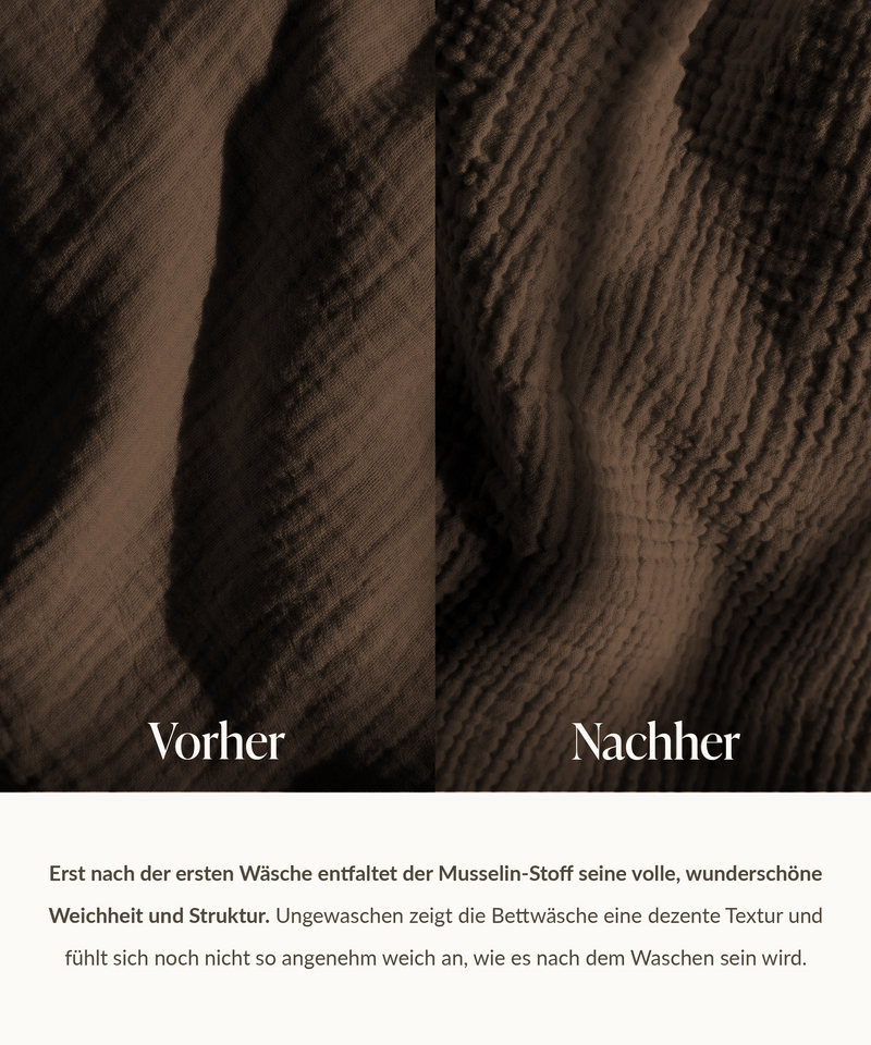 Dunkelbraune Musselin Einzelbettwäsche, Serie Haven – im Wohnambiente