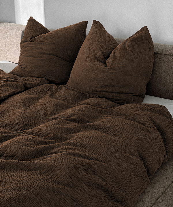 Dark brown muslin single bed linen | Haven