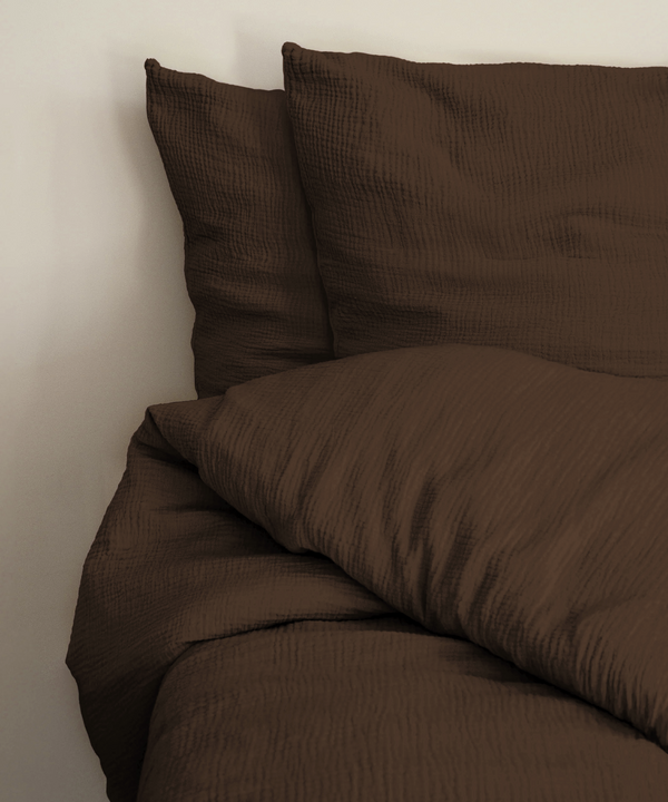 Dark brown muslin double bed linen | Haven