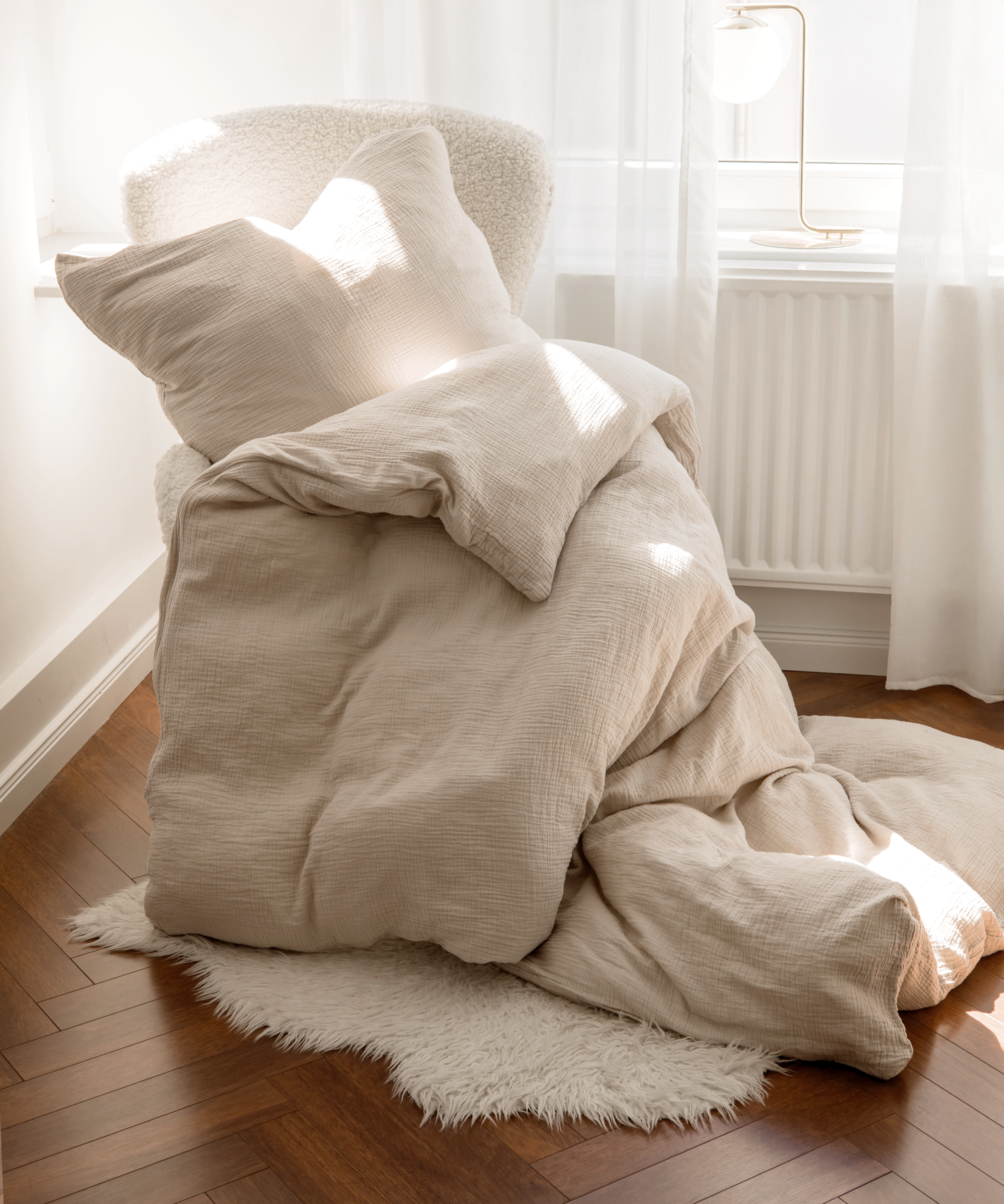 Haven Partner-Set Beige | 2× Musselin Einzelbettwäsche + 2× Kissenbezug 40×80