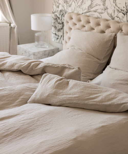 Beige Musselin Einzelbettwäsche, Serie Haven – Produktansicht