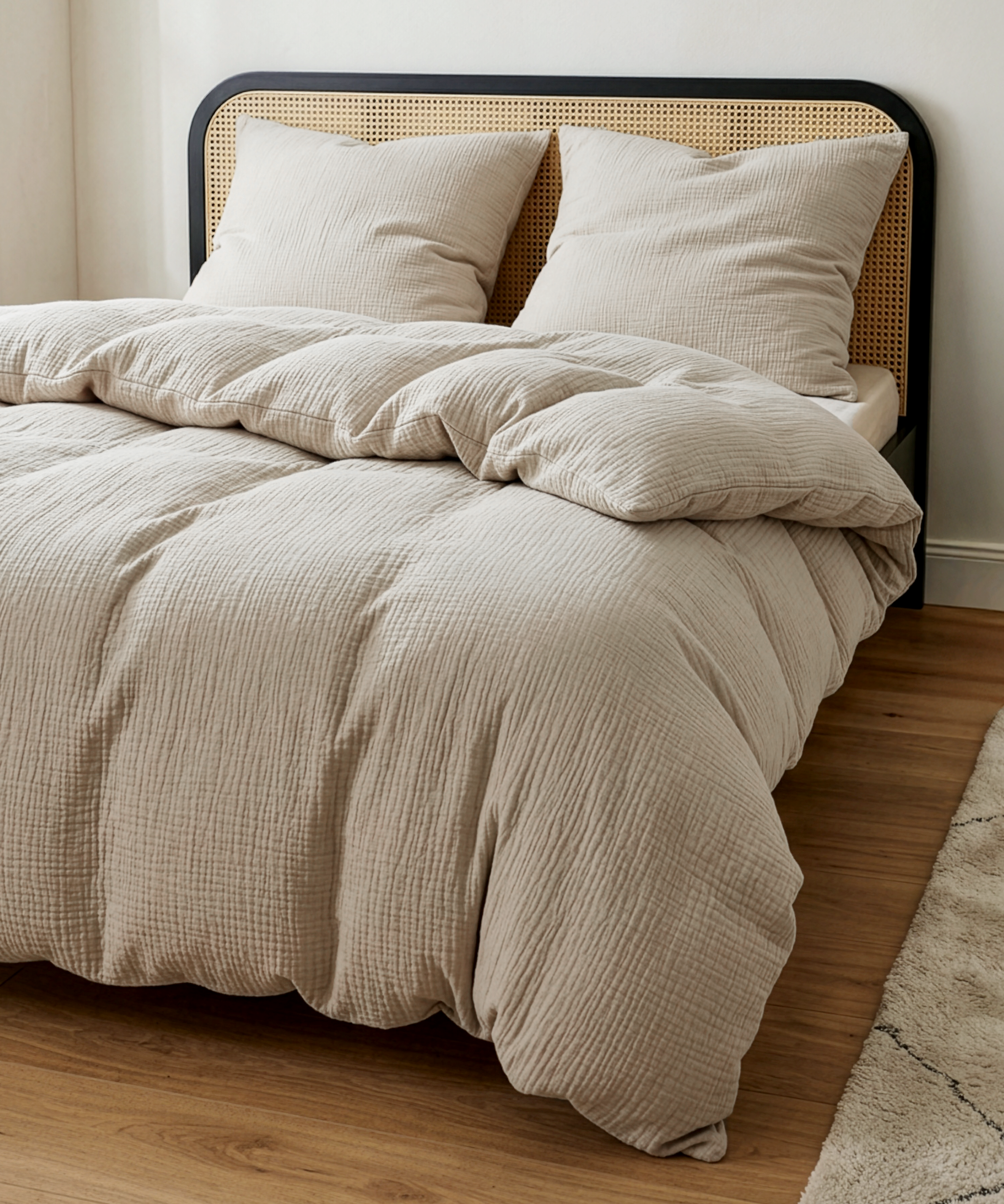 Haven Doppelbett-Set Beige | 1× Musselin Doppelbettwäsche + 2× Kissenbezug 40×80
