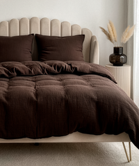 Dark brown muslin double bed linen | Haven