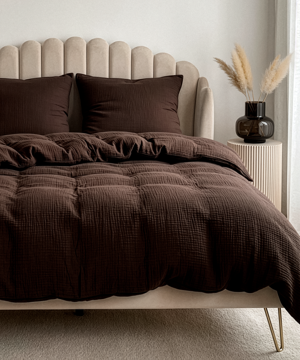 Dark brown muslin double bed linen | Haven