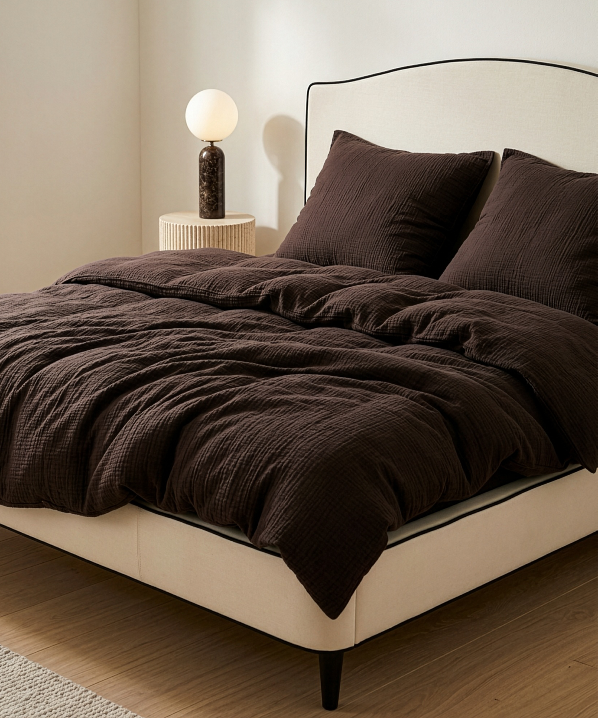 Dark brown muslin double bed linen | Haven