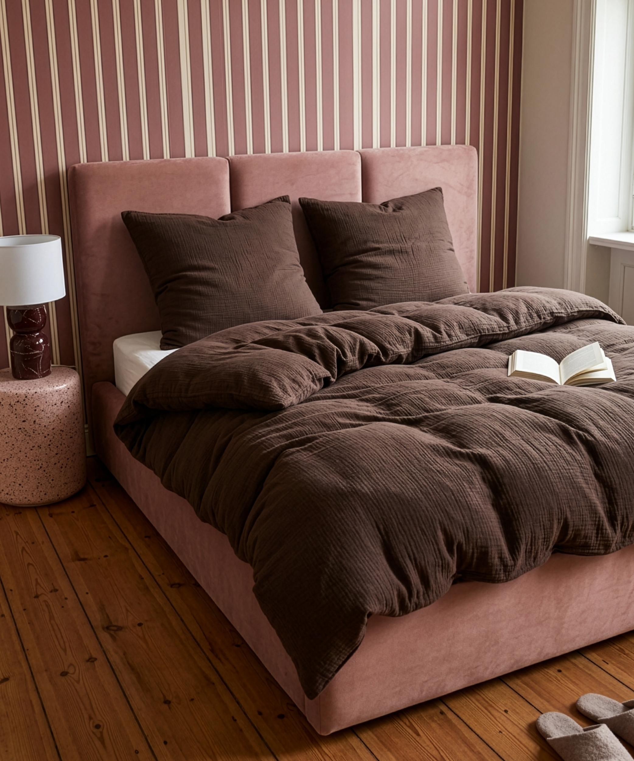 Dark brown muslin double bed linen | Haven