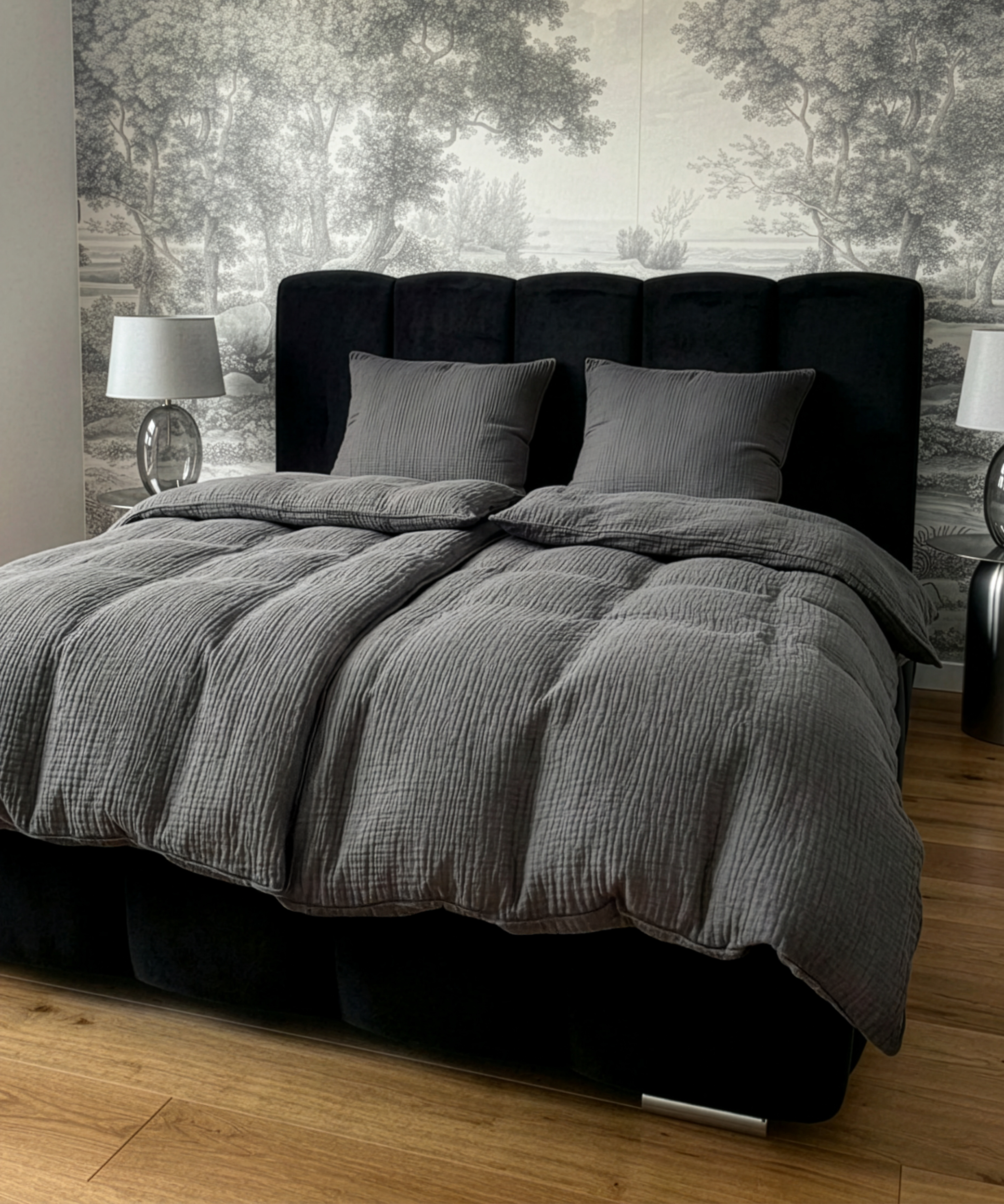 Dark grey muslin single bed linen | Haven