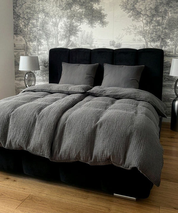 Dark grey muslin single bed linen | Haven