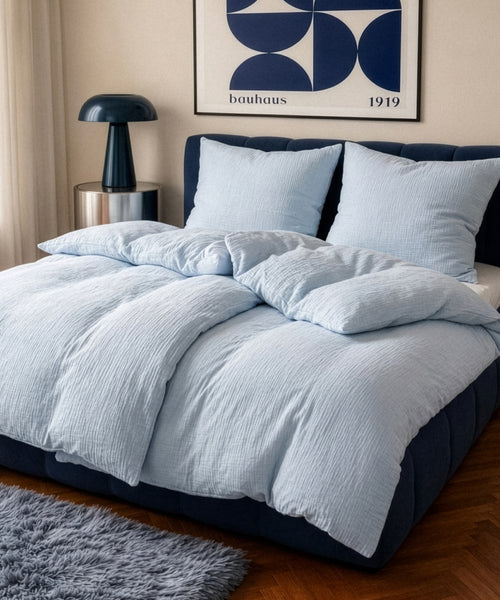 Hellblaue Musselin Einzelbettwäsche, Serie Haven – im Schlafzimmer