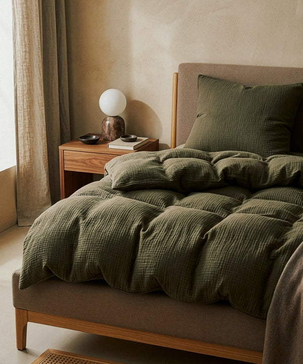 Khaki Muslin Single Sheets | Haven