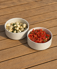 Set of 2 small, ribbed, cream-white, glossy bowls | Nia