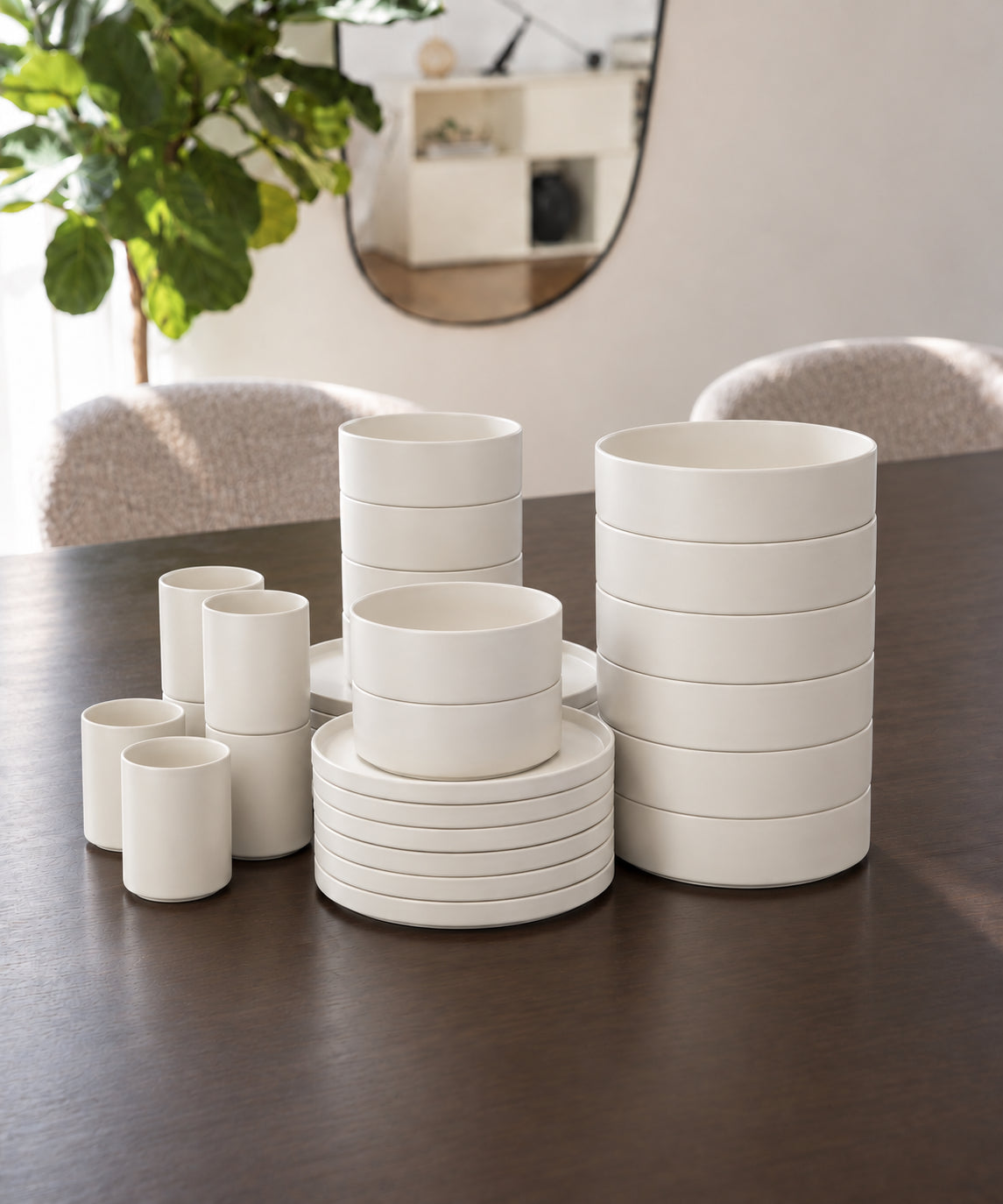 Crockery Set with Mugs Cream White Matte | Nia