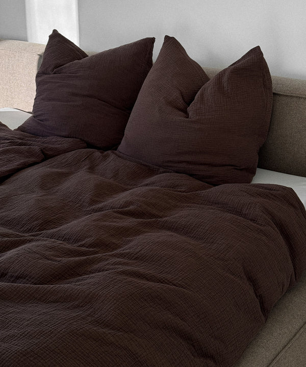 Dark brown muslin single bed linen | Haven