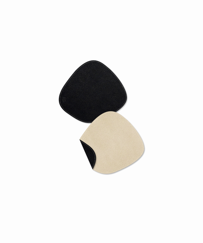 Asymmetrical reversible black/beige faux leather coasters | Jade