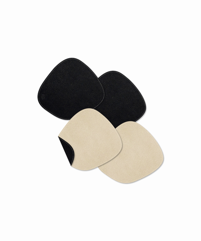 Asymmetrical reversible black/beige faux leather coasters | Jade