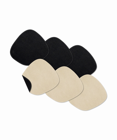 Asymmetrical reversible black/beige faux leather coasters | Jade