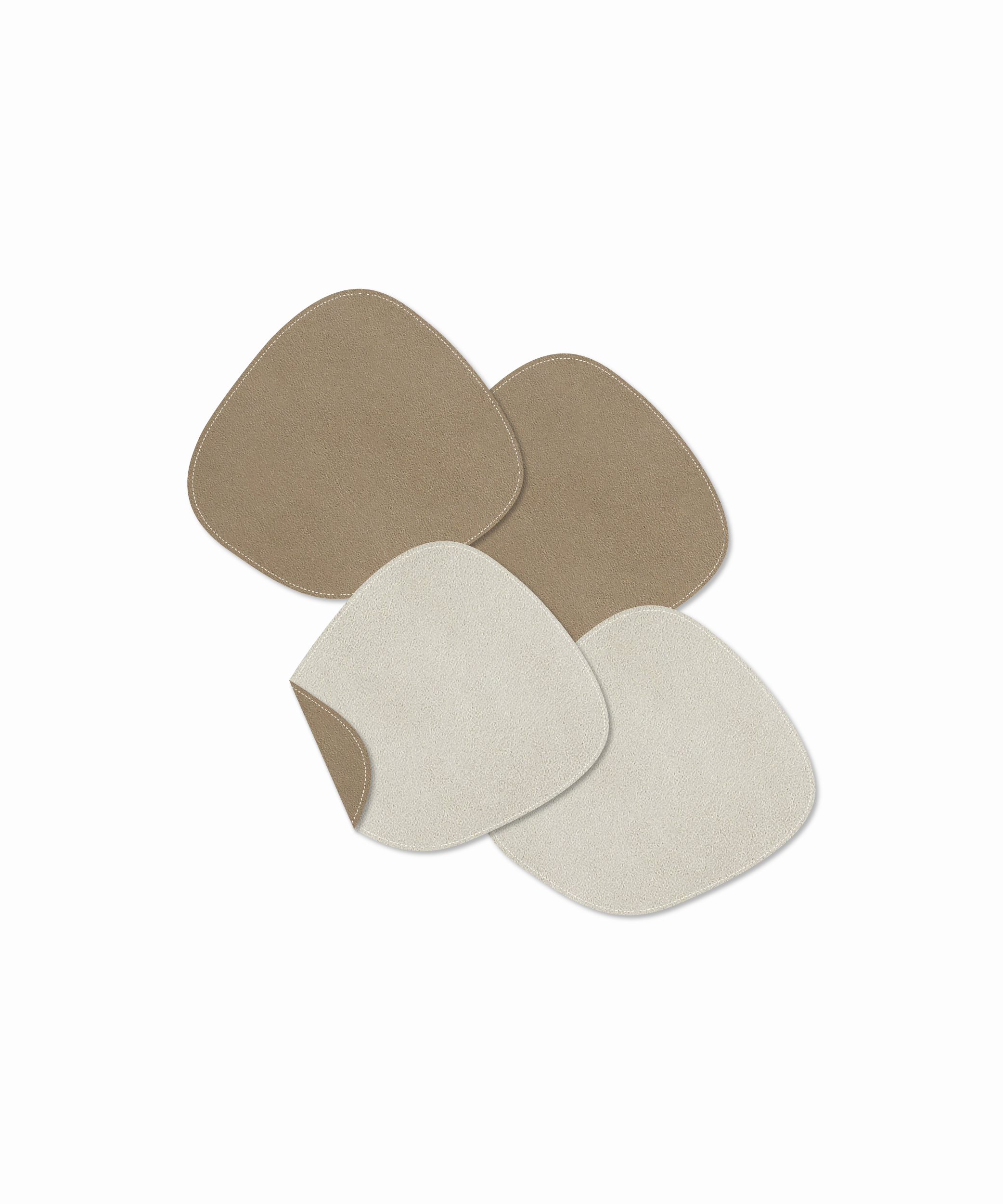 Asymmetrical reversible taupe/cream faux leather coasters | Jade