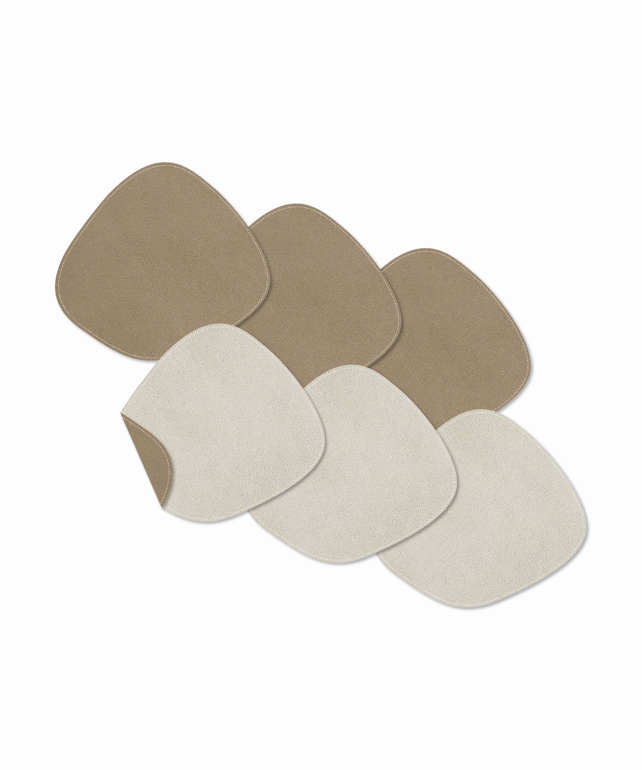 Asymmetrical reversible taupe/cream faux leather coasters | Jade