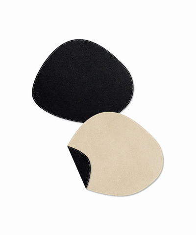 Asymmetrical Reversible Black/Beige Faux Leather Plate Coaster | jade