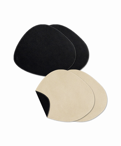 Asymmetrical Reversible Black/Beige Faux Leather Plate Coaster | jade