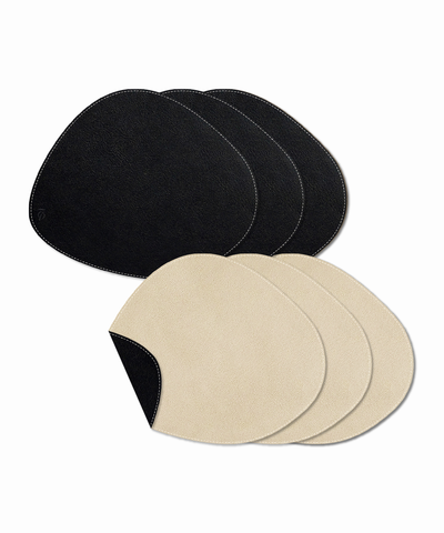 Asymmetrical Reversible Black/Beige Faux Leather Plate Coaster | jade