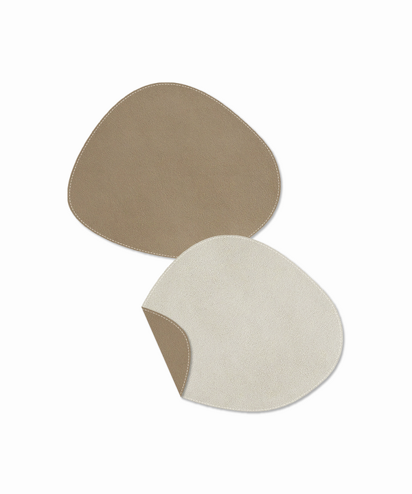 Asymmetric Reversible Taupe/Cream Faux Leather Plate Coaster | jade