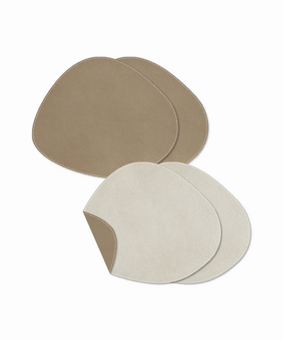 Asymmetric Reversible Taupe/Cream Faux Leather Plate Coaster | jade