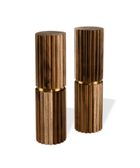 Salt and pepper mill made of acacia wood in a grooved design with a gold accent | Marlo
