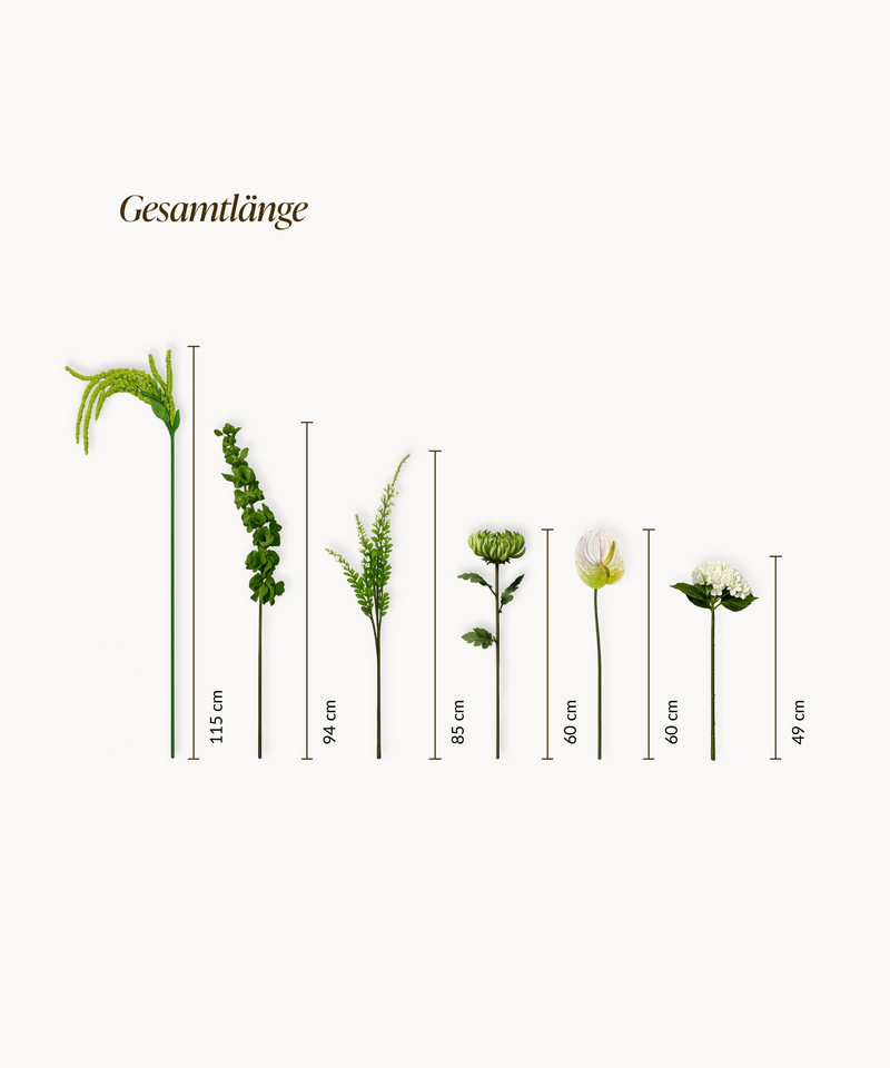 Kunstblumen-Bouquet Fresh Escape 8er in Weiß und Grün aus der Serie Bloom – Seitenansicht