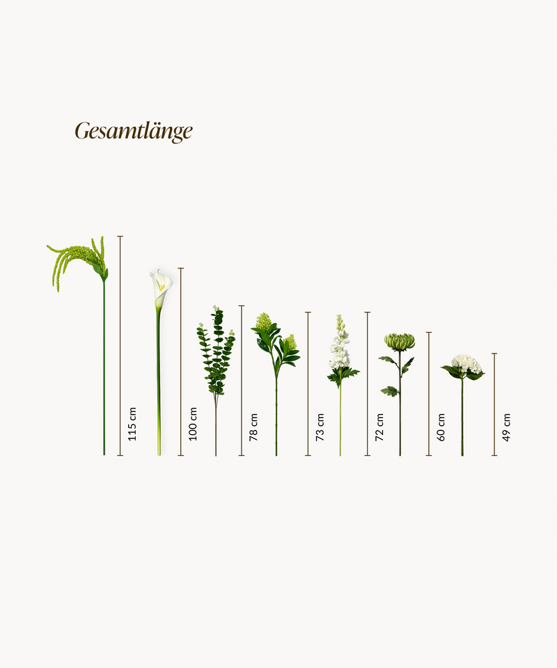 Kunstblumen-Bouquet Green Silence 9er in Weiß und Grün aus der Serie Bloom – Seitenansicht