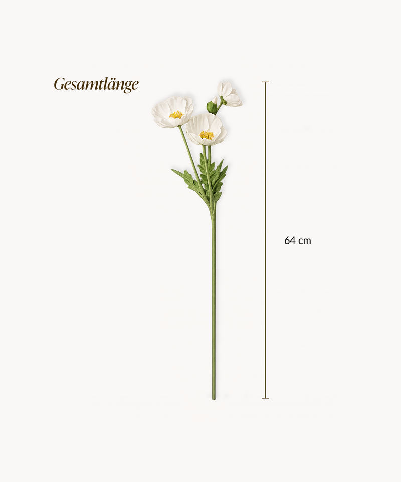 Kunstblumen-Bouquet Mohnblüten 8er in Weiß aus der Serie Bloom – Seitenansicht