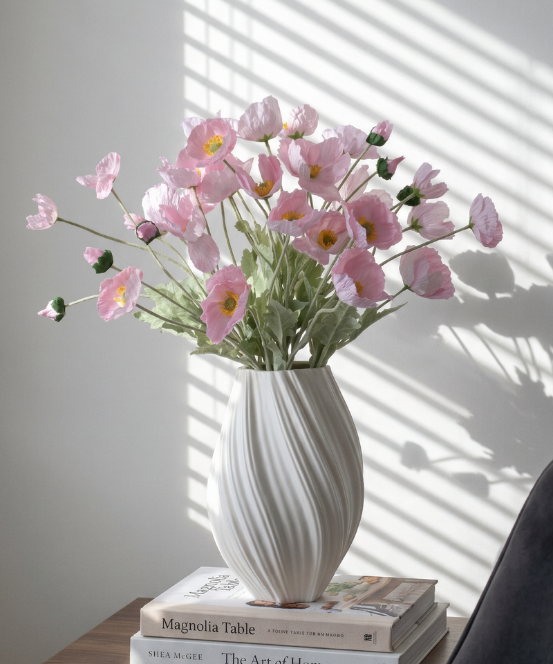 Kunstblumen-Bouquet Mohnblüten 8er in Rosa aus der Serie Bloom – Nahaufnahme der Oberfläche