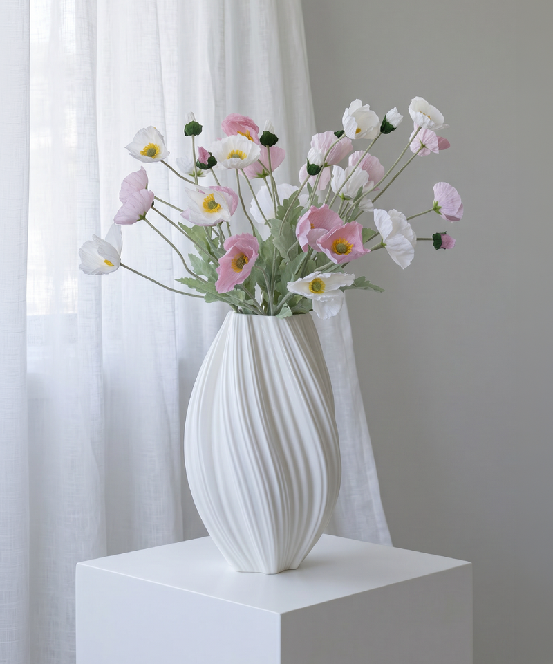 Realistisches Kunstblumen-Bouquet Mohnblüten 8er in Weiß und Rosa – bloom collection von 7 O'CLOCK