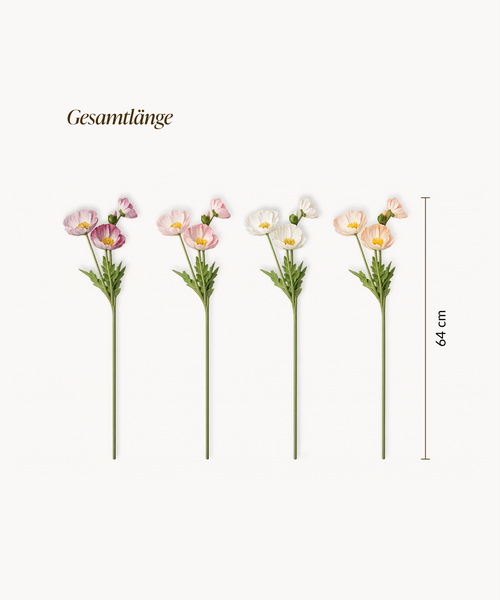 Kunstblumen-Bouquet Mohnblüten 8er in Weiß, Pink, Rosa und Coral aus der Serie Bloom – Produktansicht