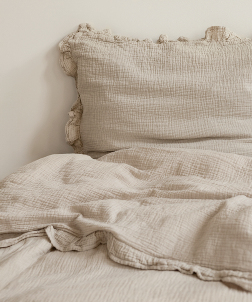 Gerüschte Musselin Einzelbettwäsche in Beige – Serie Haven von 7 O'CLOCK