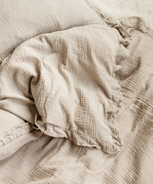 Gerüschte Musselin Einzelbettwäsche in Beige, Serie Haven – im Wohnambiente