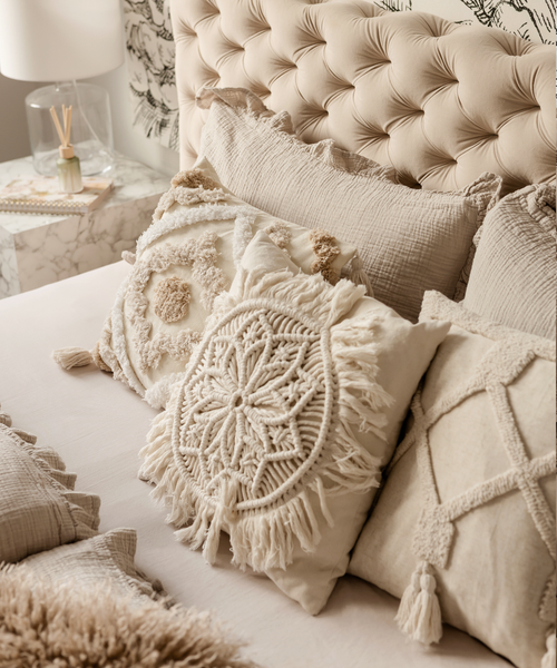 Gerüschte Musselin Einzelbettwäsche in Beige, Serie Haven – Nahaufnahme der Oberfläche
