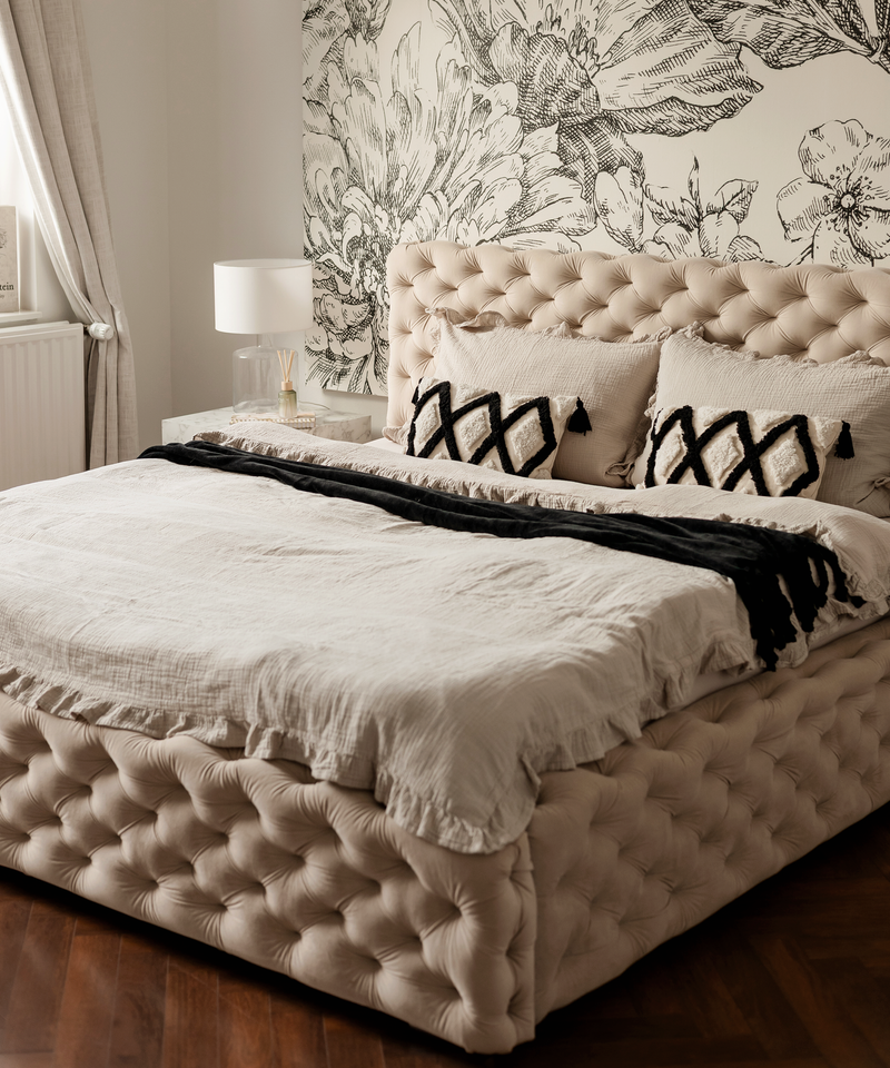 Gerüschte Musselin Einzelbettwäsche in Beige, Serie Haven – Materialdetail