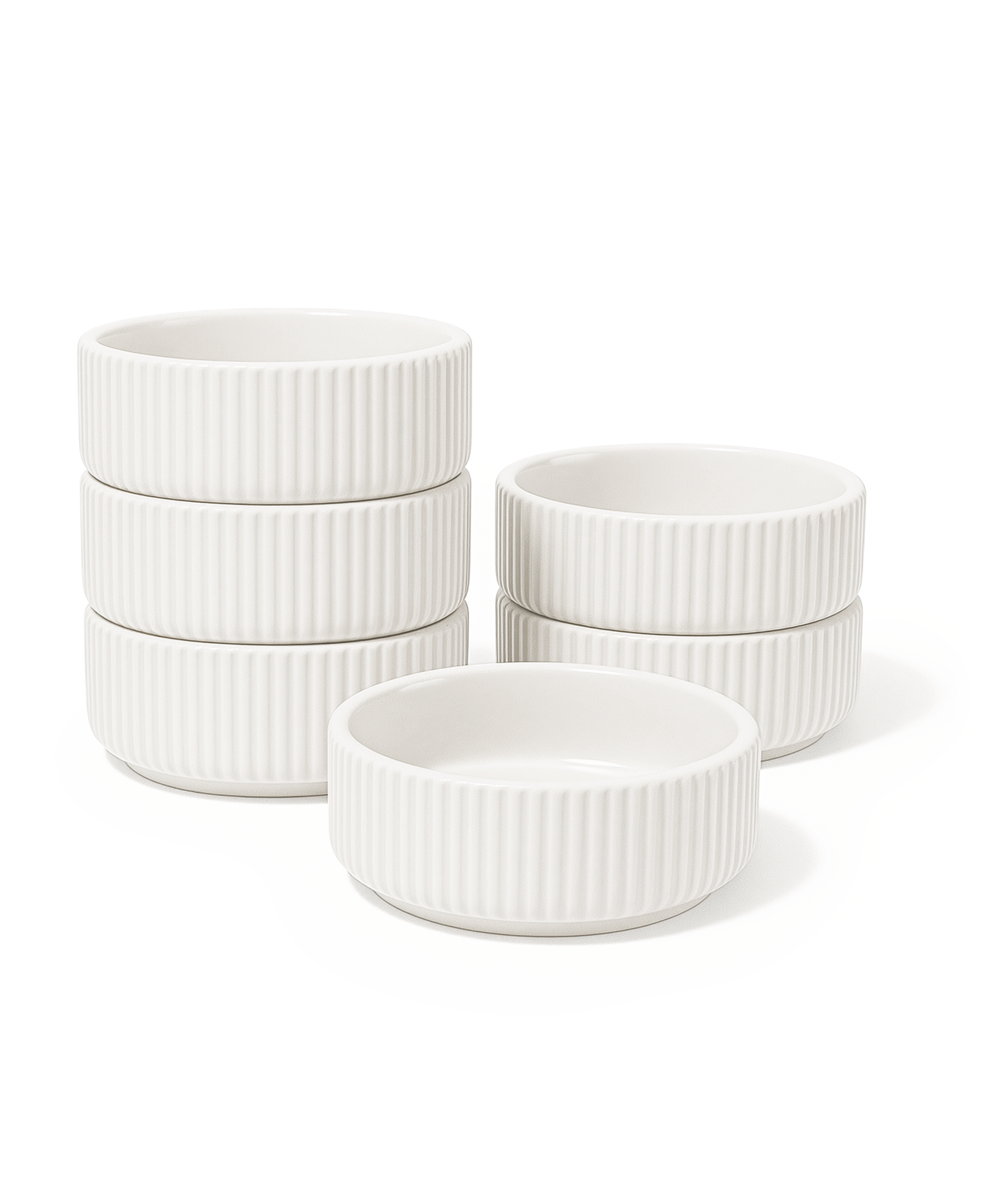 Small dip bowls, set of 6, in cream-white, grooved | Nia