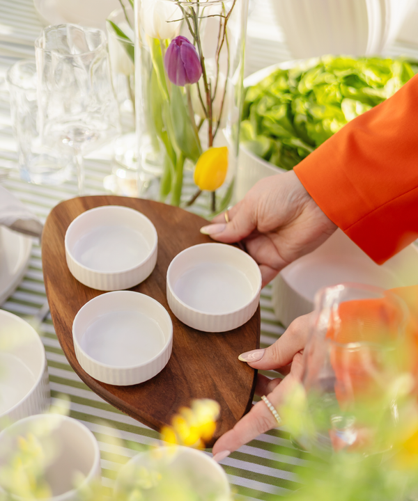 Set of 6 dip bowls in cream white with grooves | Nia